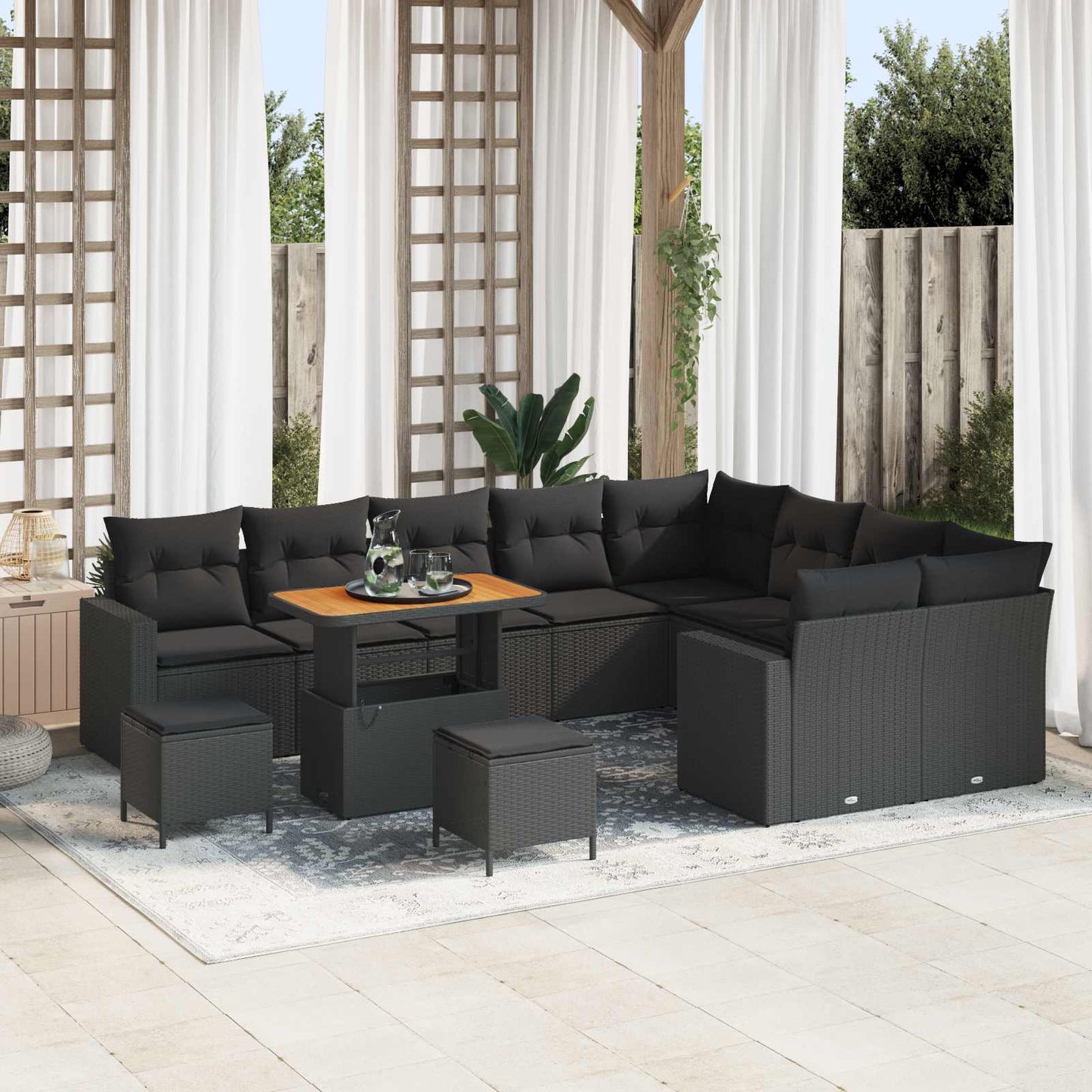 Havesofa Sæt med pude 13 pcs Sort polyrattan