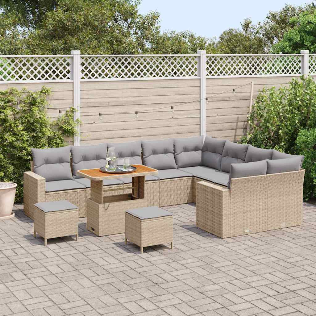 Havesofa Sæt med pude 13 pcs Beige og lys grå polyrattan