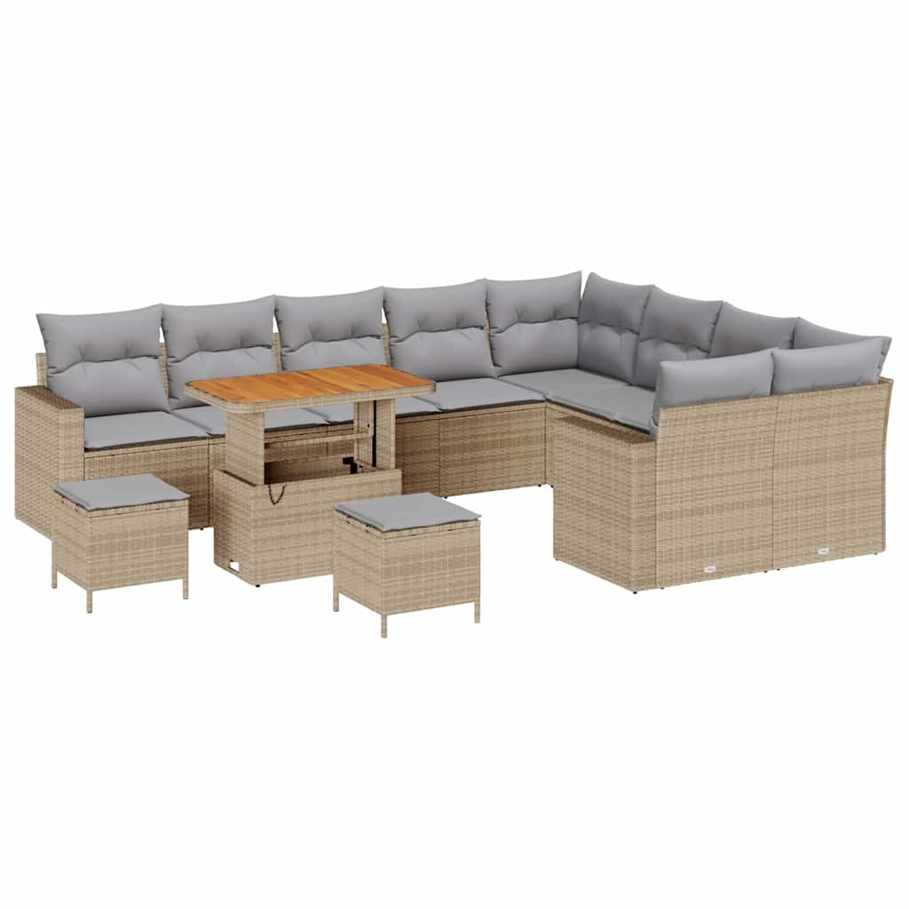 Havesofa Sæt med pude 13 pcs Beige og lys grå polyrattan