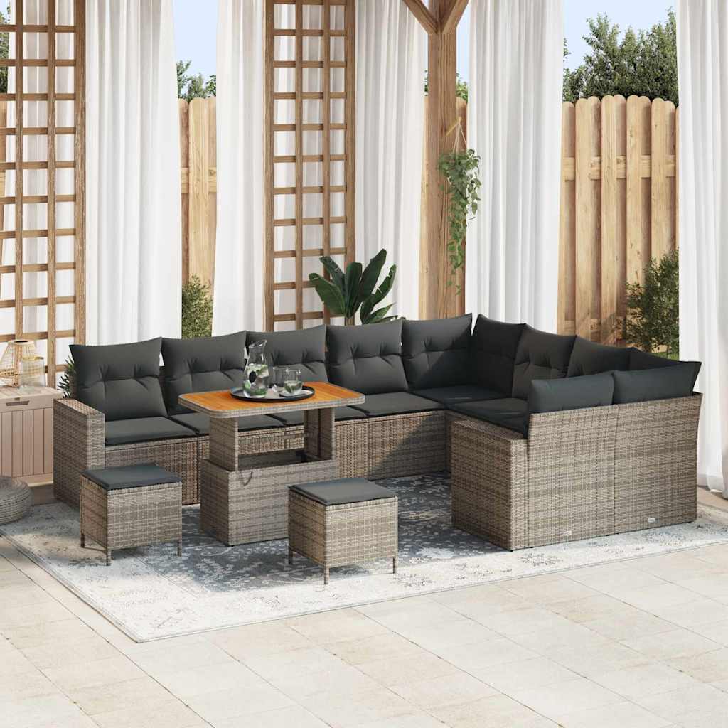 Havesofa Sæt med pude 13 pcs Grå polyrattan