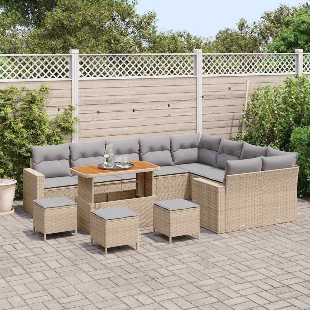 Havesofa Sæt med pude 14 pcs Beige og lys grå polyrattan