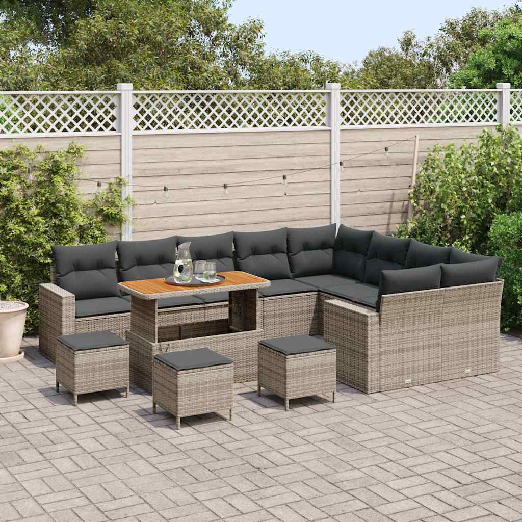 Havesofa Sæt med pude 14 pcs Grå polyrattan