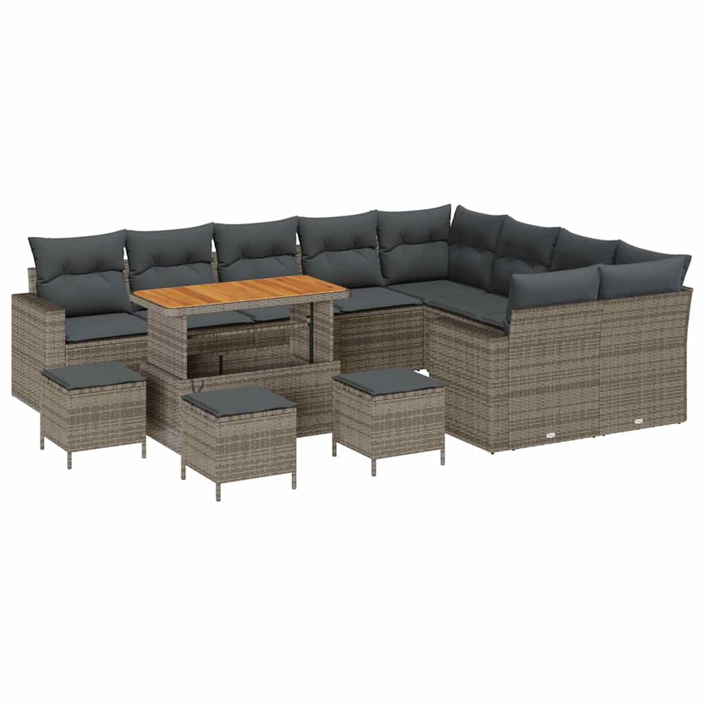 Havesofa Sæt med pude 14 pcs Grå polyrattan