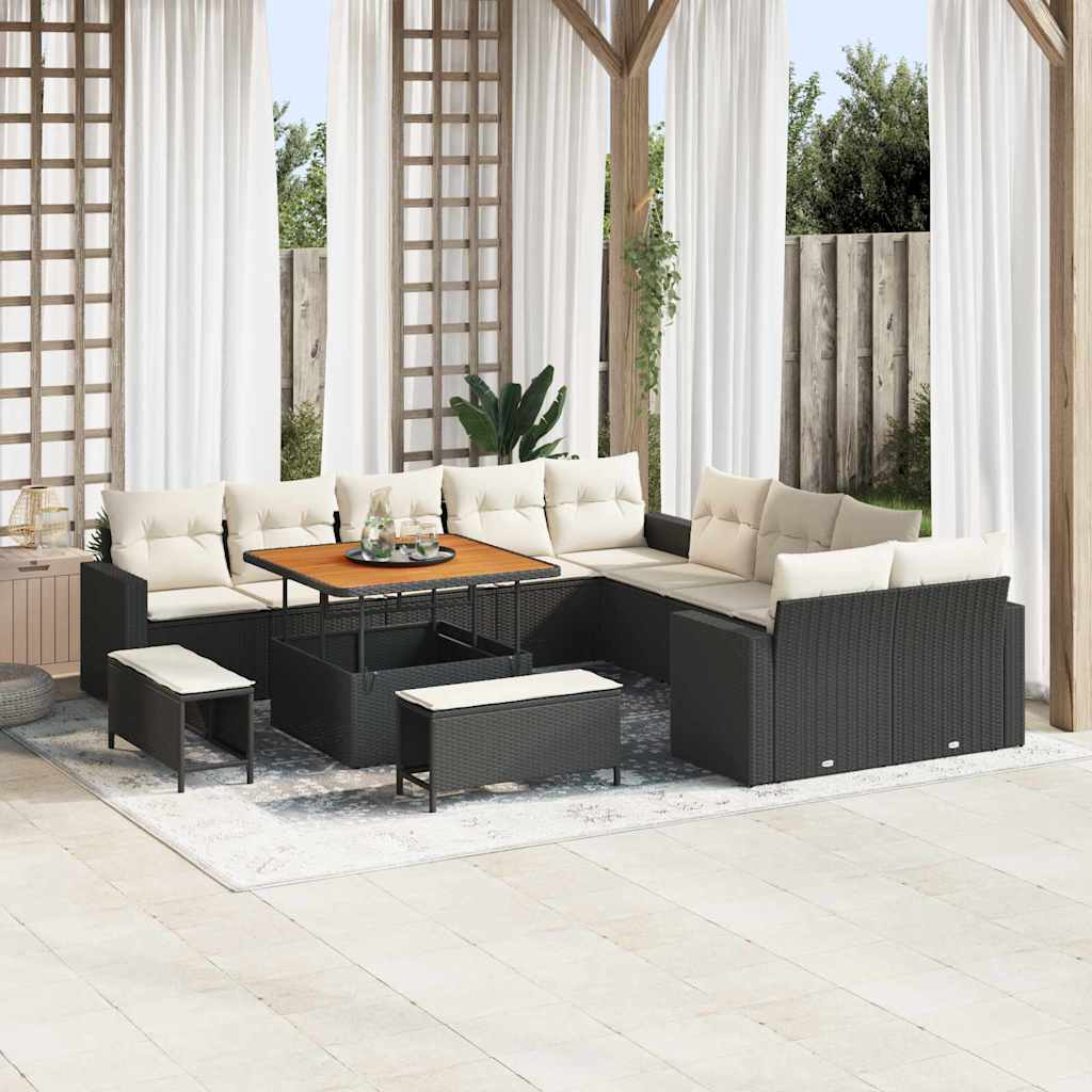 Havesofa Sæt med pude 17 pcs Sort og Cream polyrattan