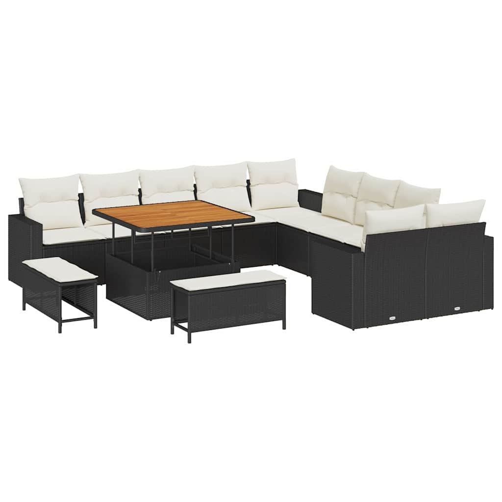 Havesofa Sæt med pude 17 pcs Sort og Cream polyrattan