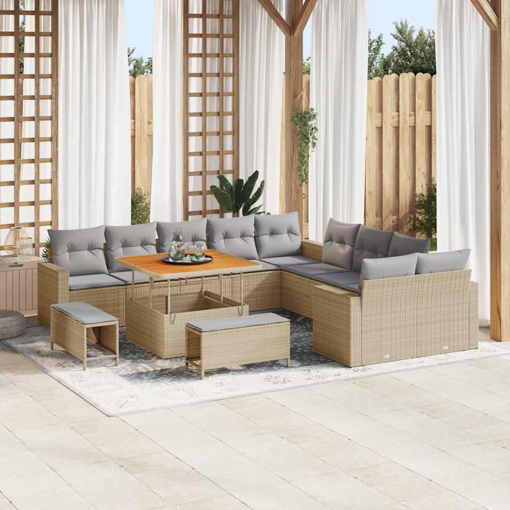 Havesofa Sæt med pude 17 pcs Beige og lys grå polyrattan