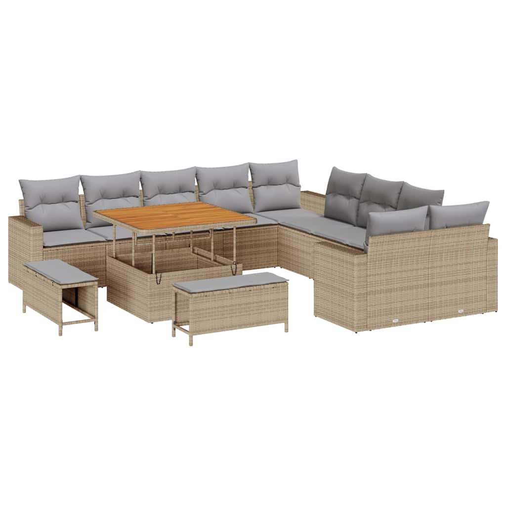 Havesofa Sæt med pude 17 pcs Beige og lys grå polyrattan