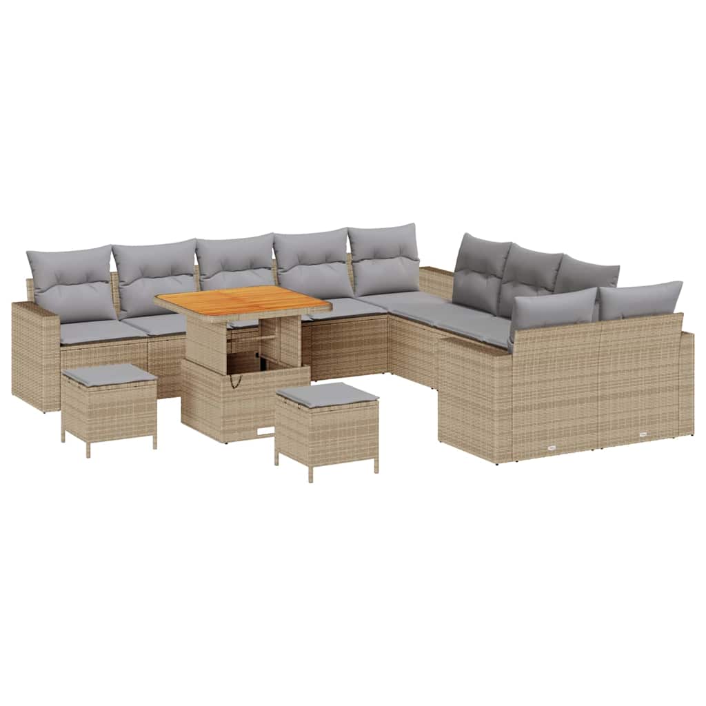 Havesofa Sæt med pude 17 pcs Beige og lys grå polyrattan
