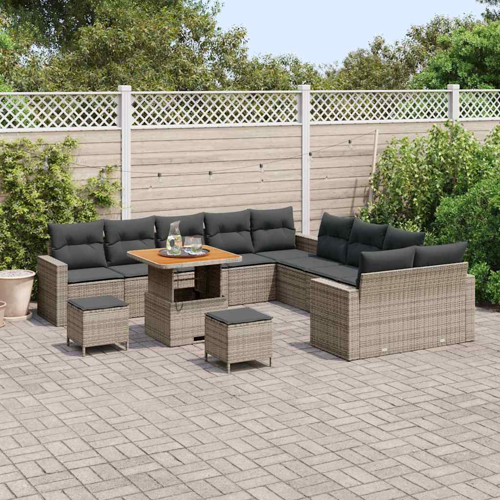 Havesofa Sæt med pude 17 pcs Grå polyrattan