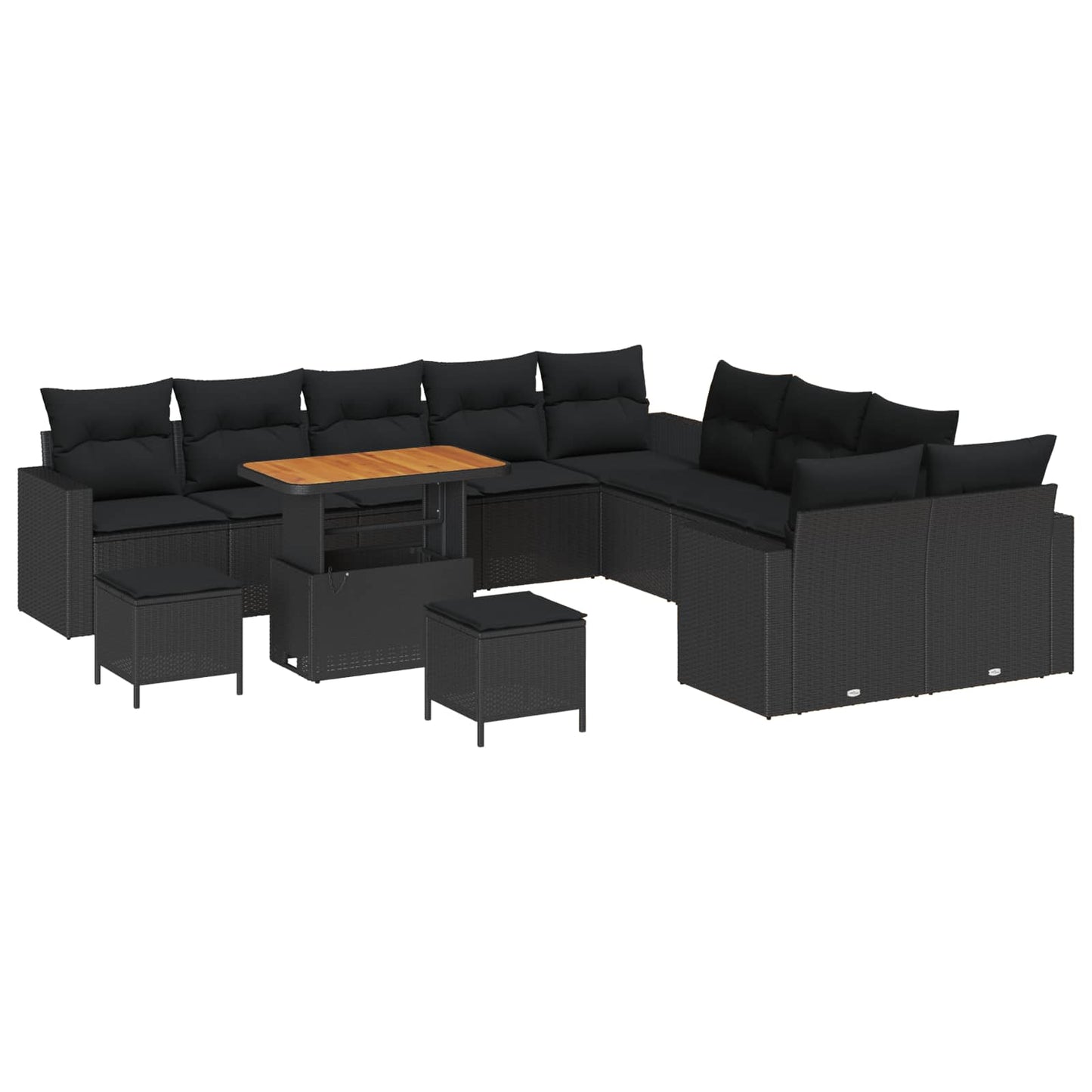 Havesofa Sæt 17 stk. 10-Antal sæder Sort polyrattan