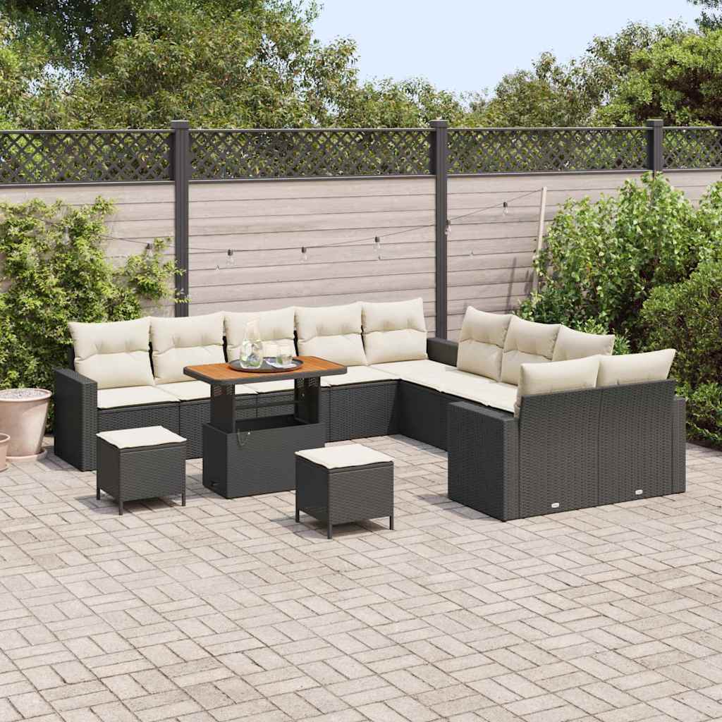 Havesofa Sæt med pude 17 pcs Sort og Cream polyrattan