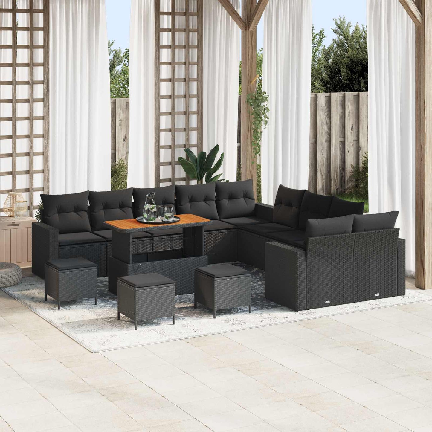 Havesofa Sæt med pude 18 pcs Sort polyrattan