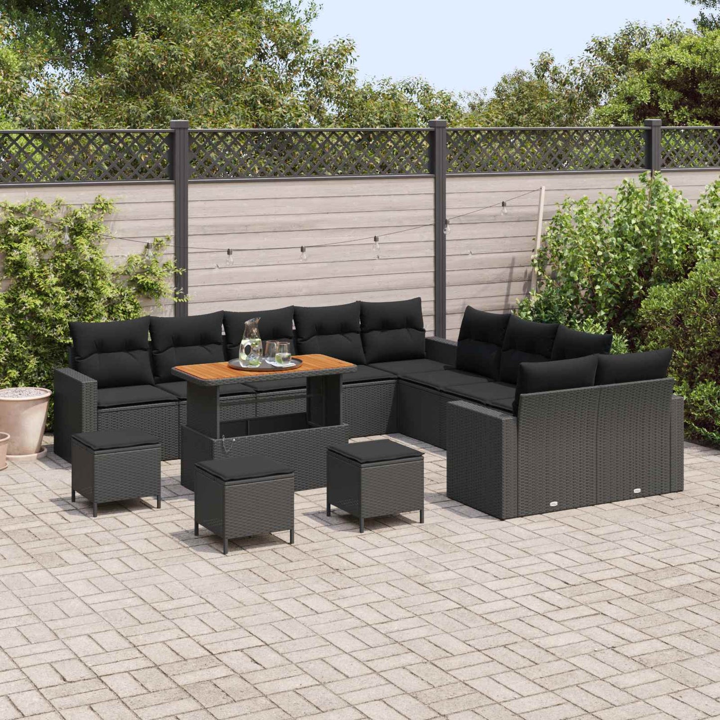 Havesofa Sæt med pude 18 pcs Sort polyrattan