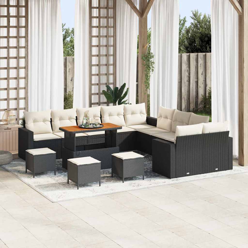 Havesofa Sæt med pude 18 pcs Sort og Cream polyrattan