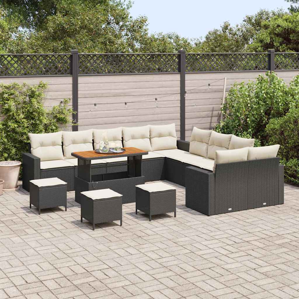 Havesofa Sæt med pude 18 pcs Sort og Cream polyrattan