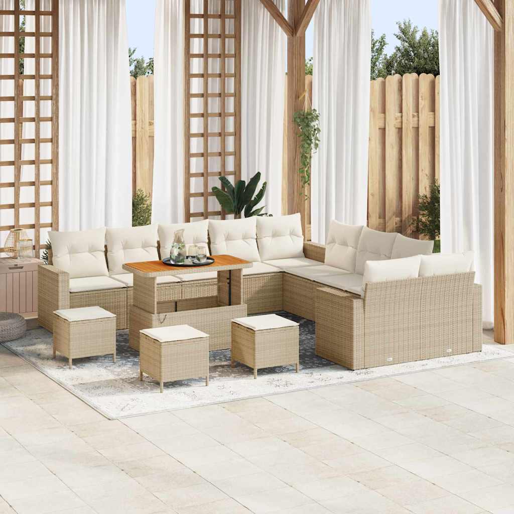 Havesofa Sæt med pude 18 pcs Beige og creme polyrattan