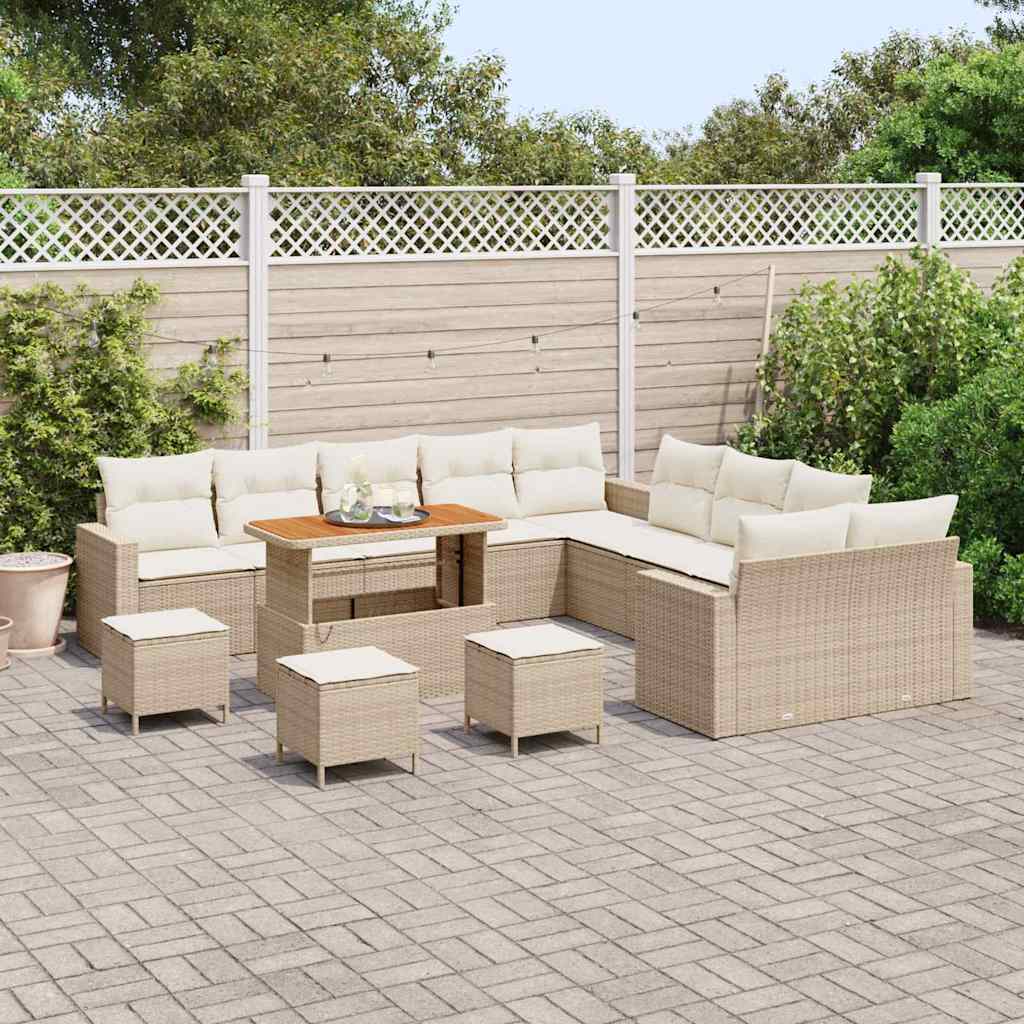 Havesofa Sæt med pude 18 pcs Beige og creme polyrattan