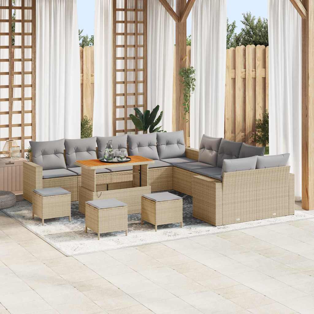 Havesofa Sæt med pude 18 pcs Beige og lys grå polyrattan