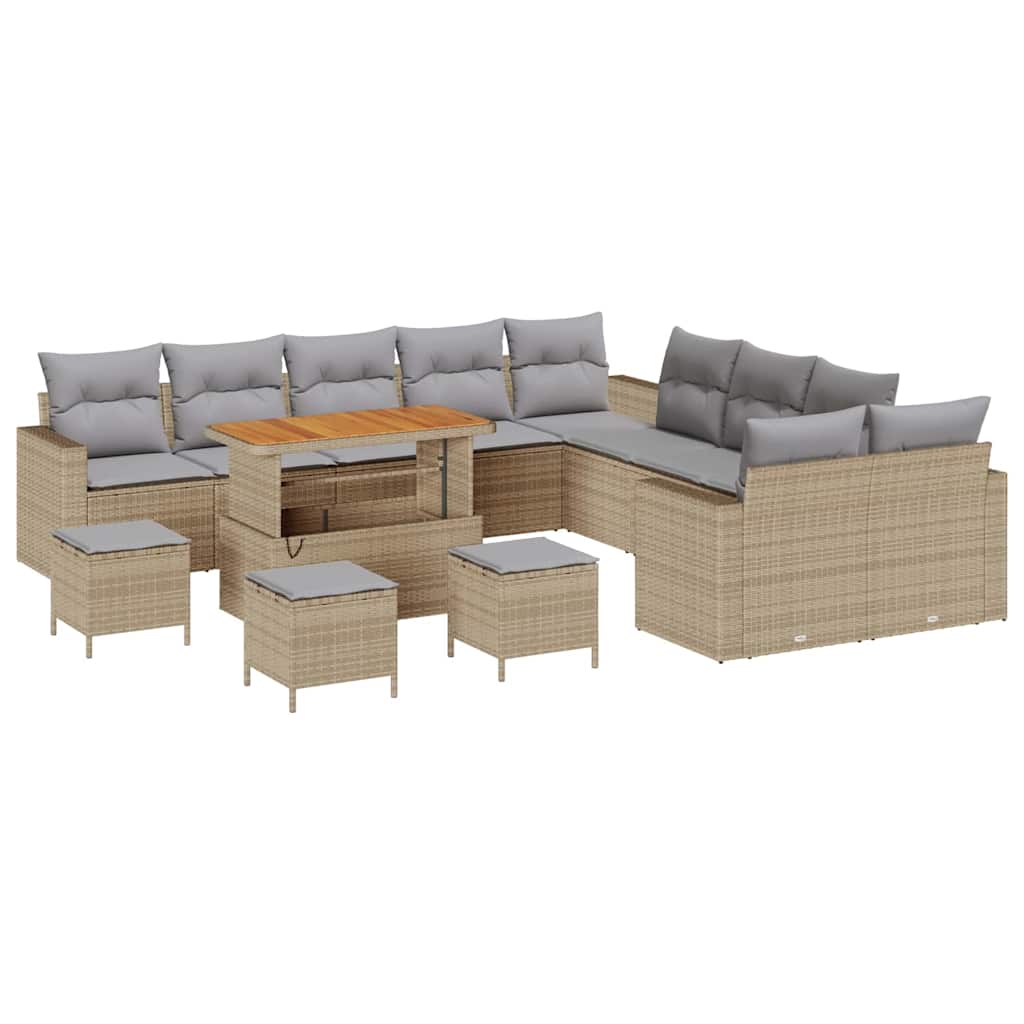 Havesofa Sæt med pude 18 pcs Beige og lys grå polyrattan