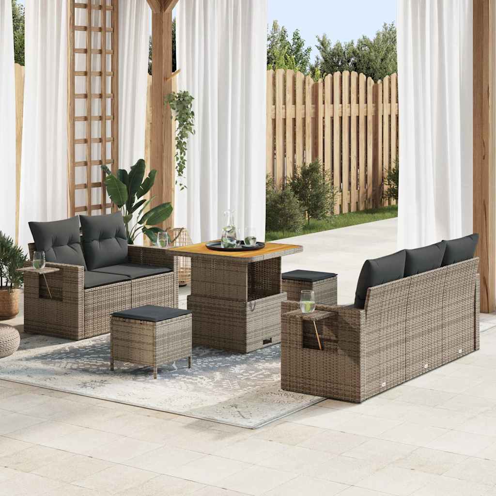 Havesofa Sæt med pude 10 pcs Grå polyrattan
