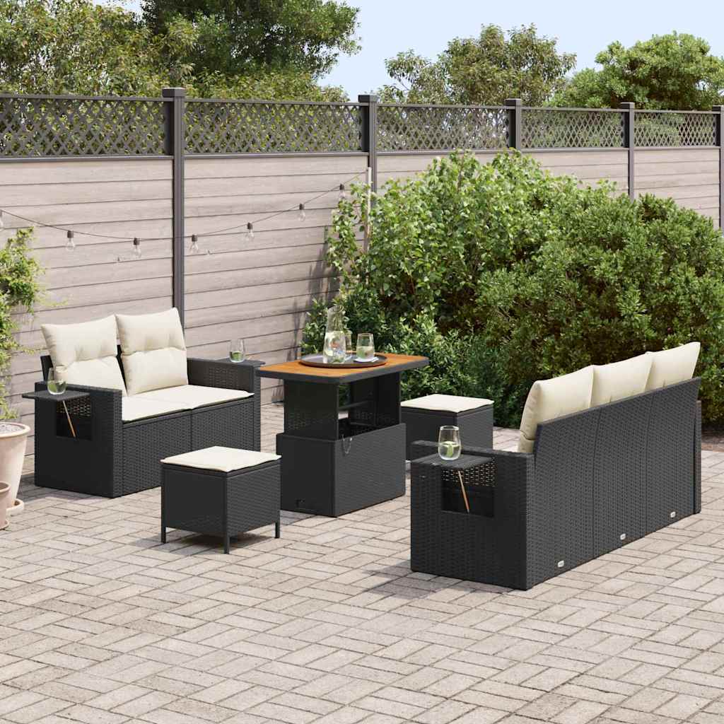 Havesofa Sæt med pude 10 pcs Sort og Cream polyrattan