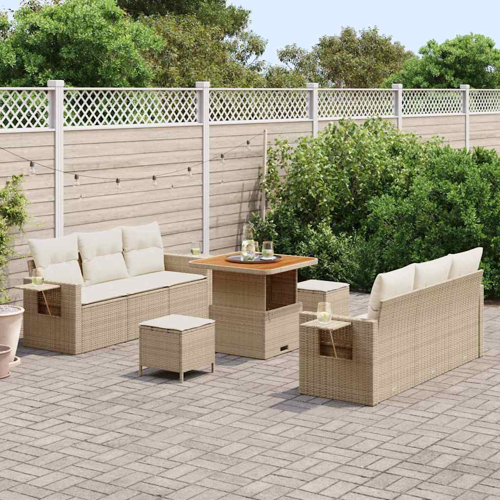Havesofa Sæt 9 stk. 6-Antal sæder Beige og creme polyrattan