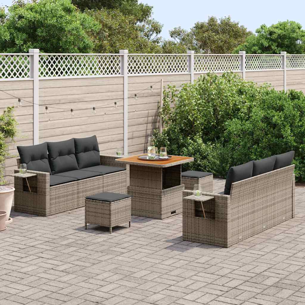 Havesofa Sæt 9 pcs Grå Polyrattan og pulverlakeret stål