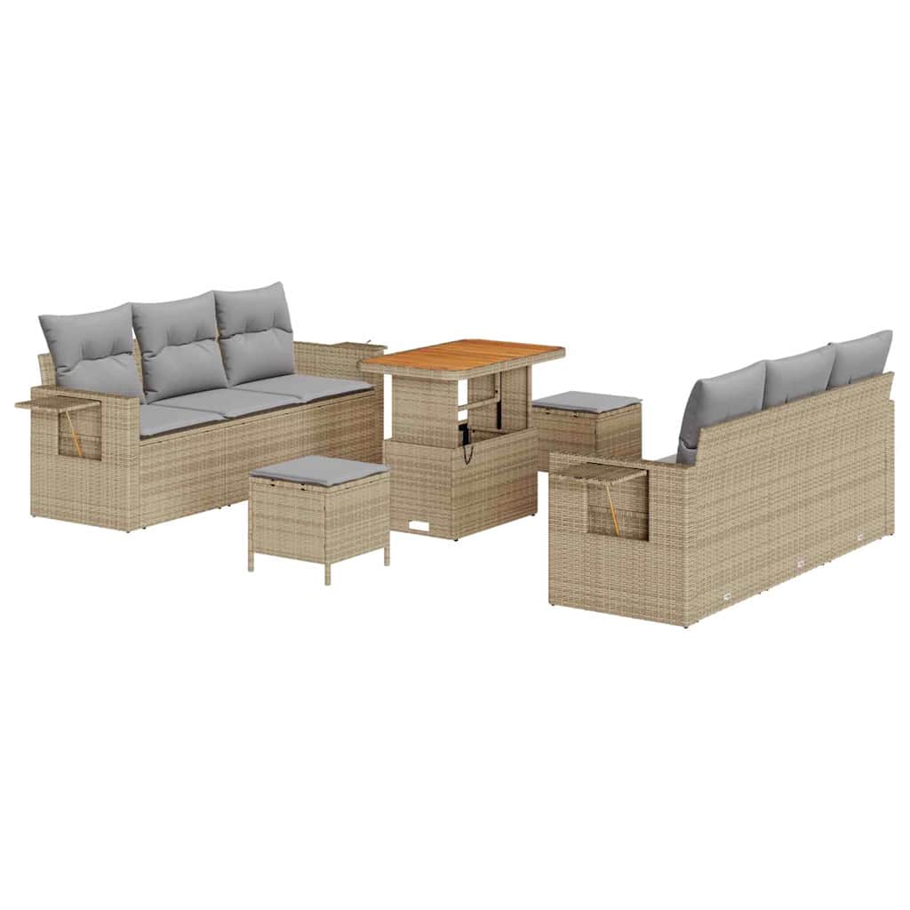 Havesofa Sæt med pude med opbevaring 9 pcs beige og lysegrå