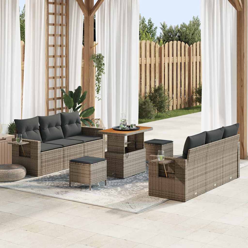 Havesofa Sæt 9 pcs Grå Polyrattan og pulverlakeret stål