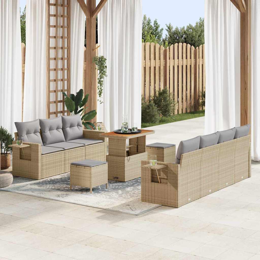 Havesofa Sæt 10 stk. 7-Antal sæder Beige og lys grå polyrattan