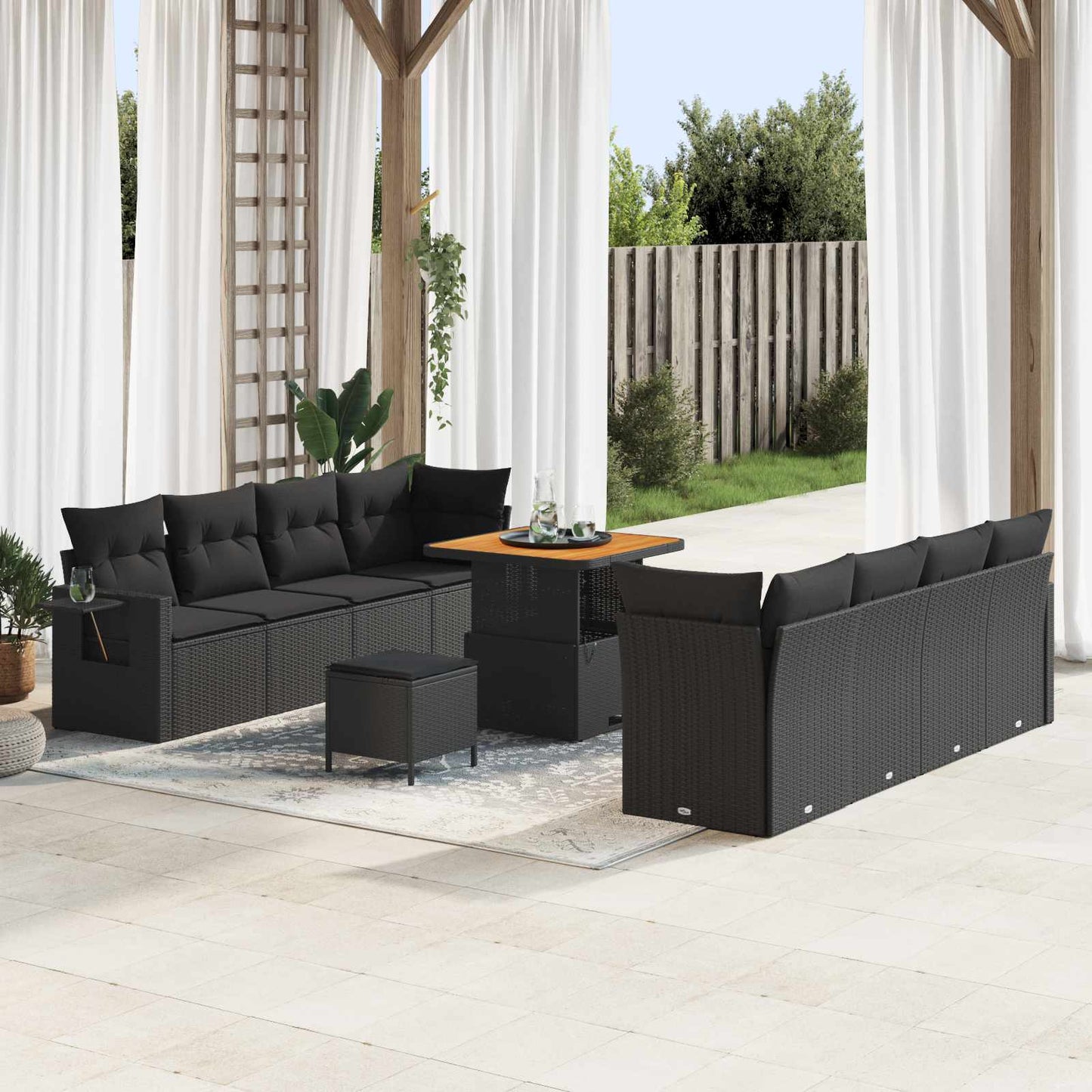 Havesofa Sæt med pude 11 pcs Sort polyrattan