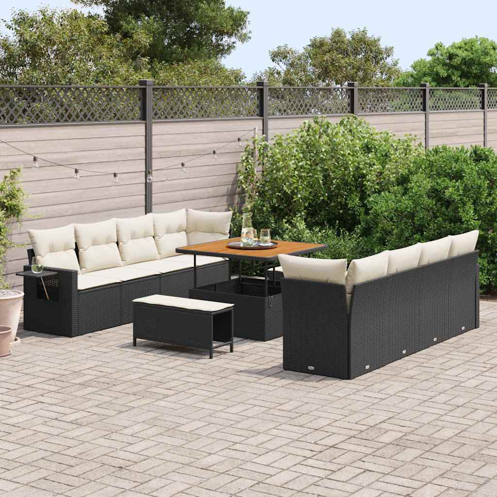 Havesofa Sæt med pude 11 pcs Sort og Cream polyrattan