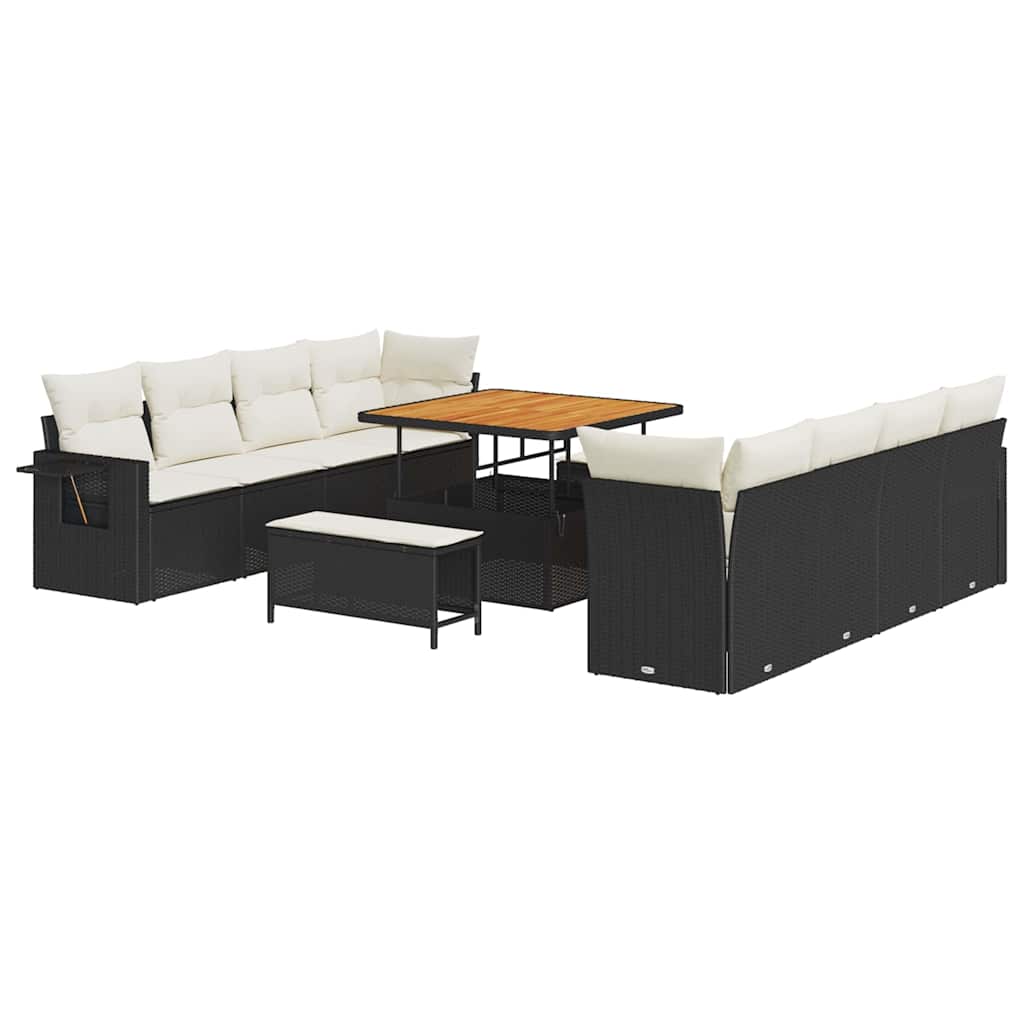 Havesofa Sæt med pude 11 pcs Sort og Cream polyrattan