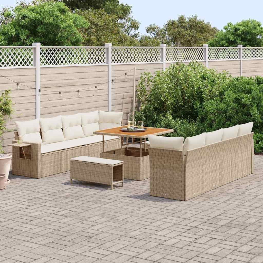 Havesofa Sæt med pude 11 pcs Beige og creme polyrattan