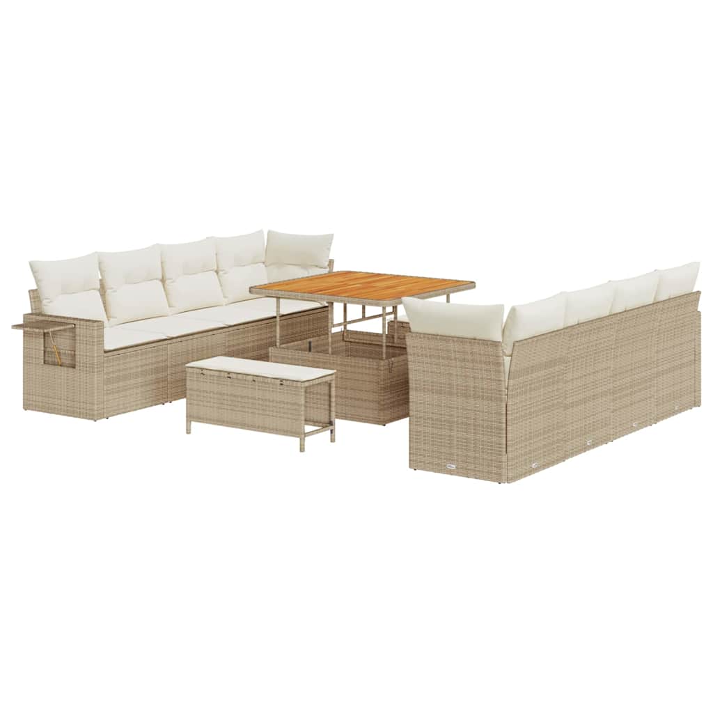Havesofa Sæt med pude 11 pcs Beige og creme polyrattan
