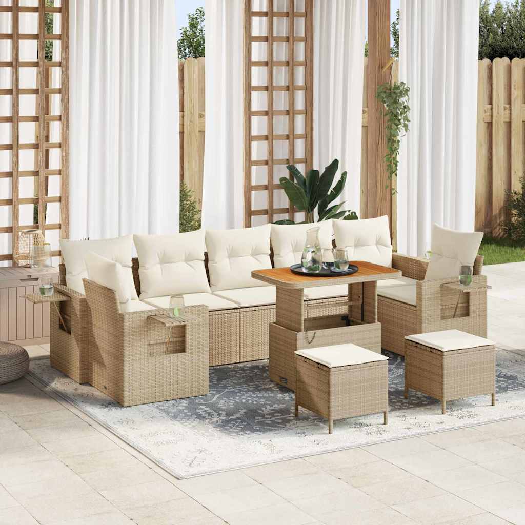 Havesofa Sæt med pude 13 pcs Beige og creme polyrattan