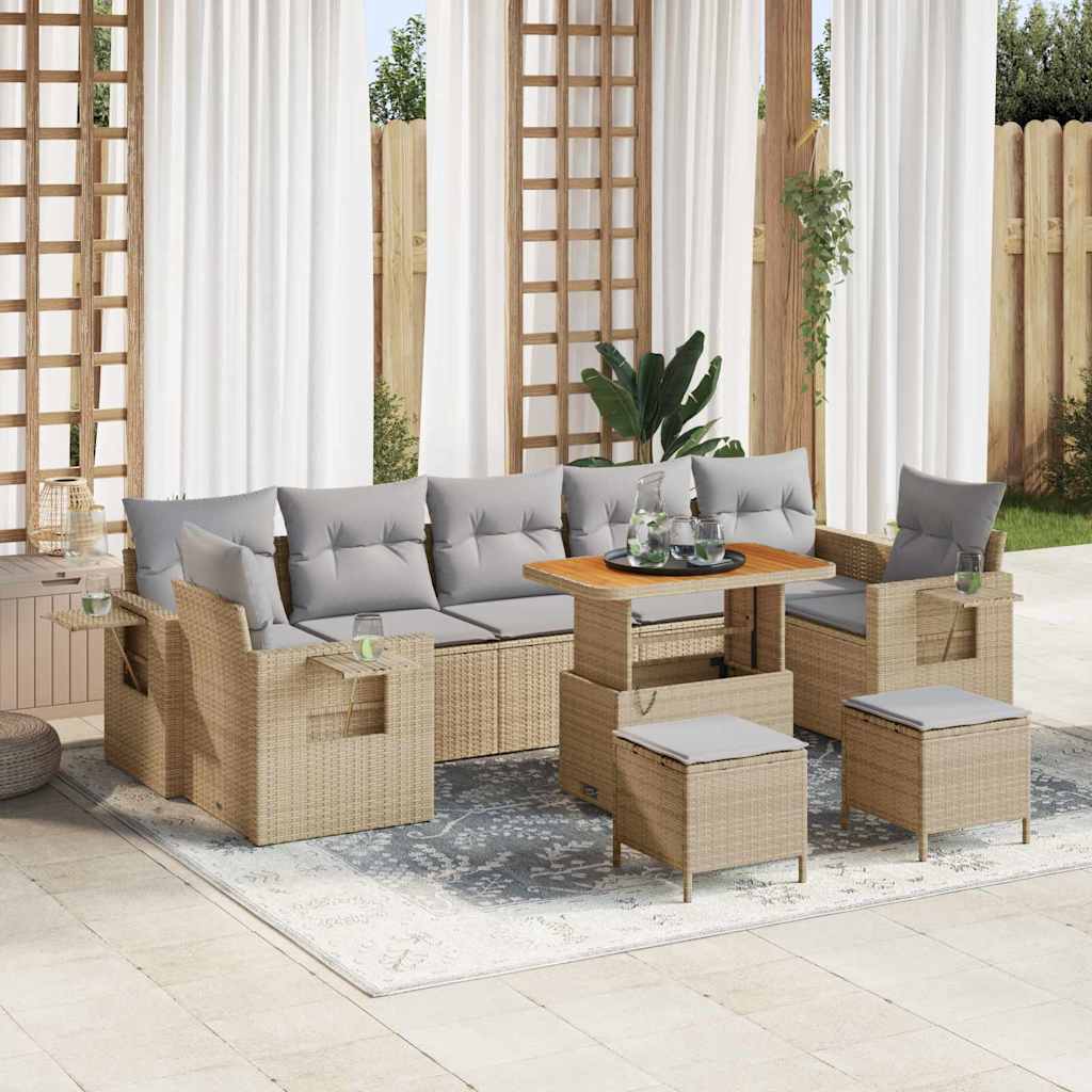 Havesofa Sæt med pude 10 pcs Beige og lys grå polyrattan