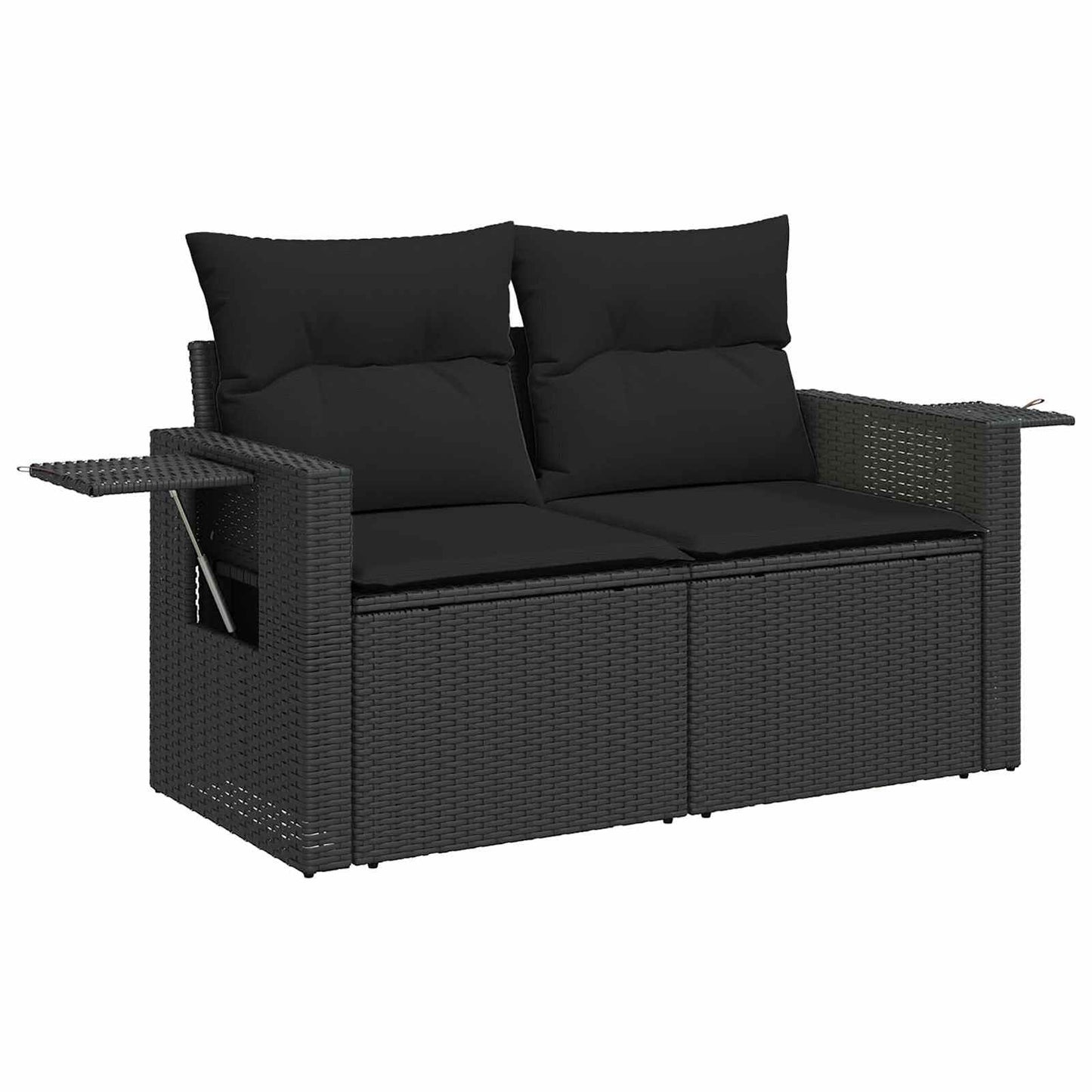 Havesofa Sæt med pude 9 pcs Sort polyrattan