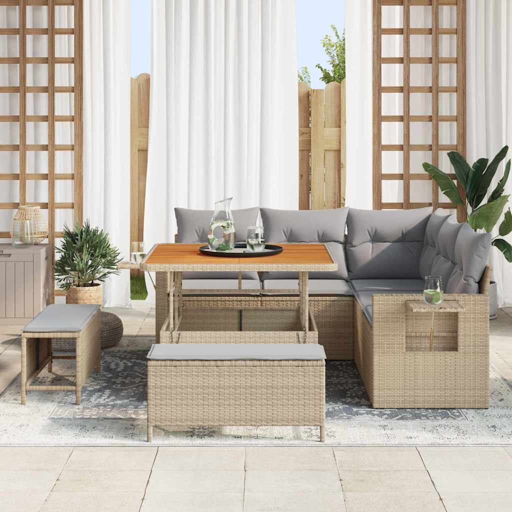Havesofa Sæt med pude 9 pcs Beige og lys grå polyrattan