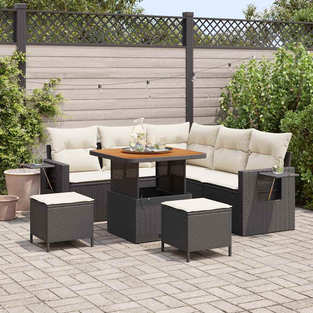 Havesofa Sæt med pude 9 pcs Sort og Cream polyrattan