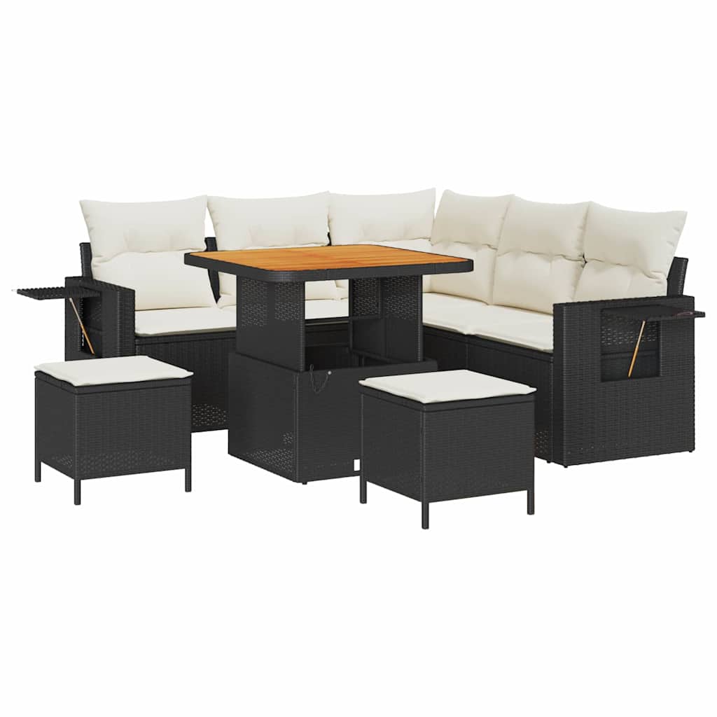 Havesofa Sæt med pude 9 pcs Sort og Cream polyrattan