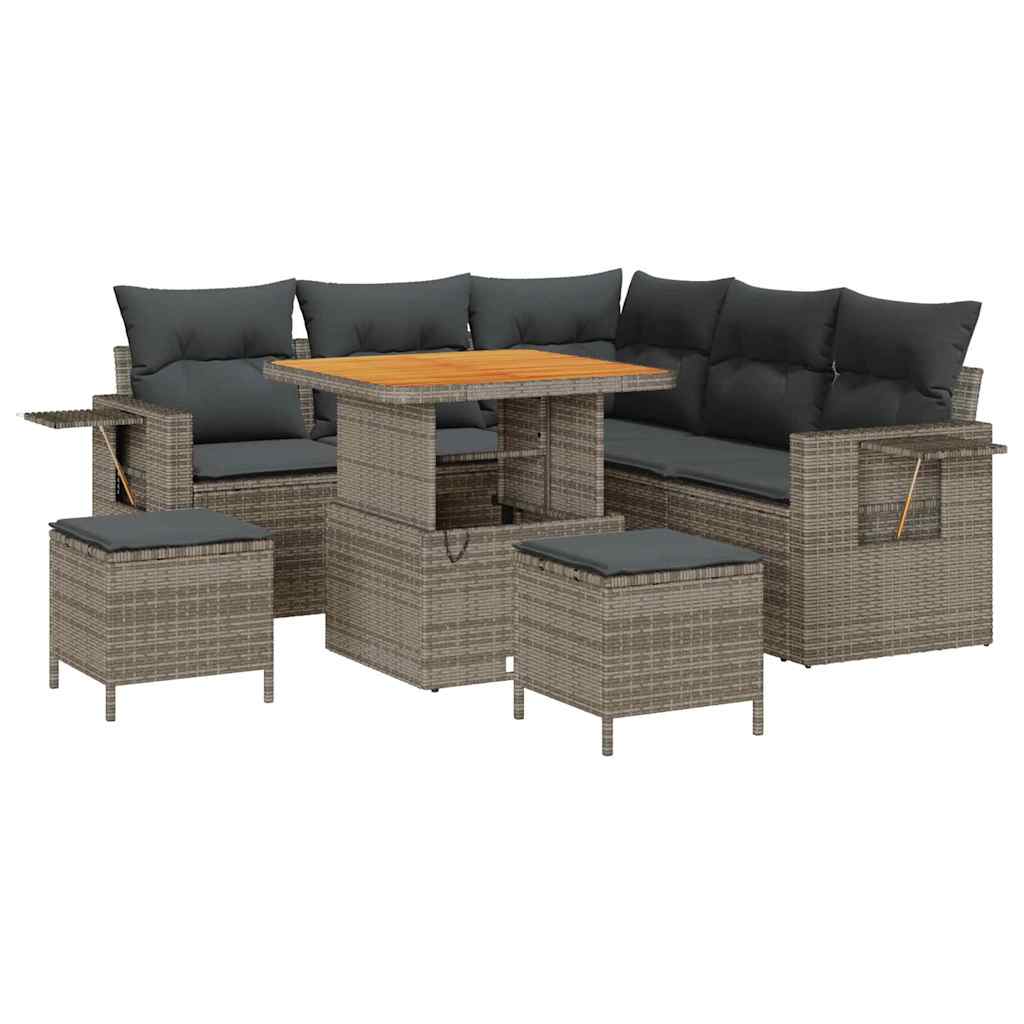 Havesofa Sæt med pude 9 pcs Grå polyrattan