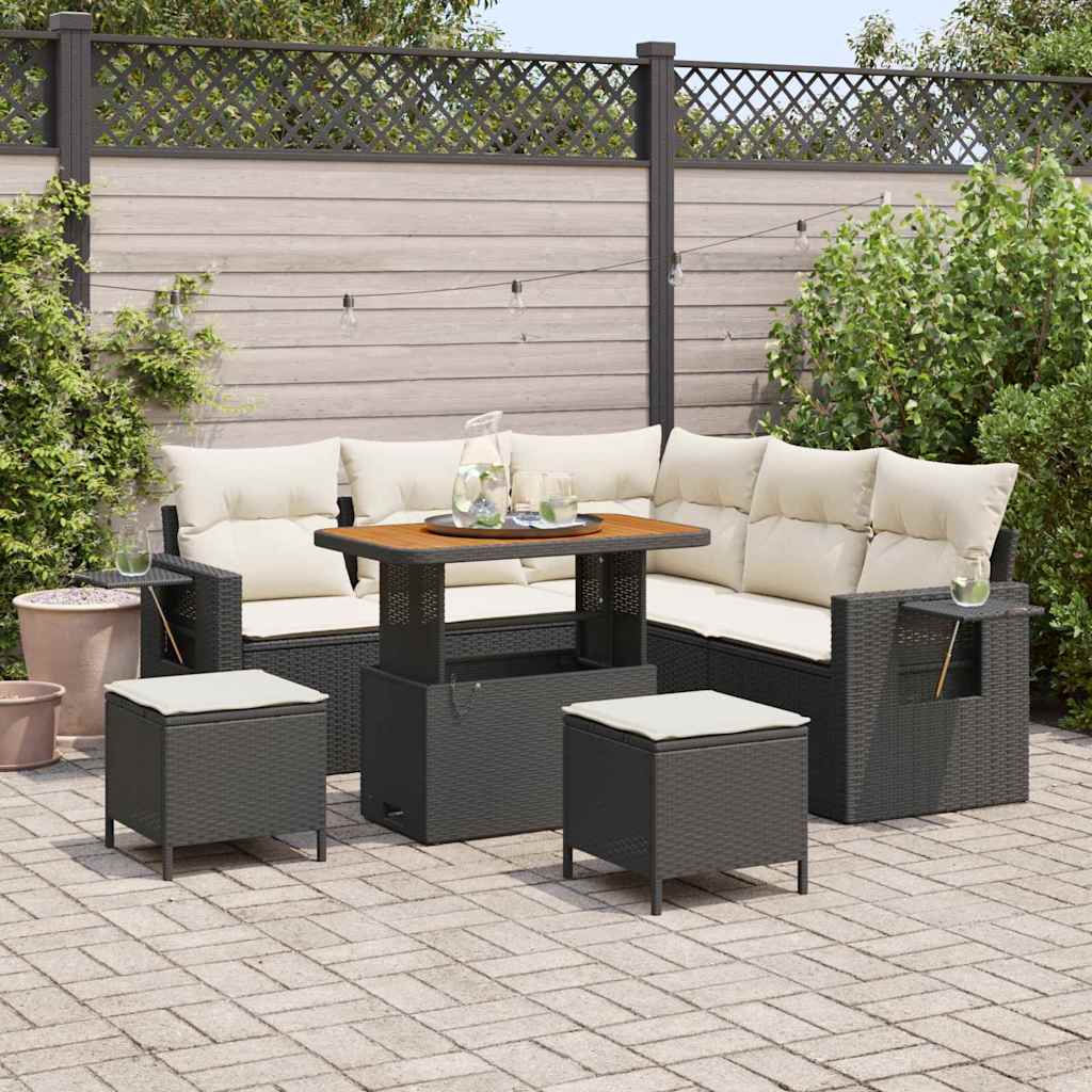 Havesofa Sæt med pude 9 pcs Sort og Cream polyrattan