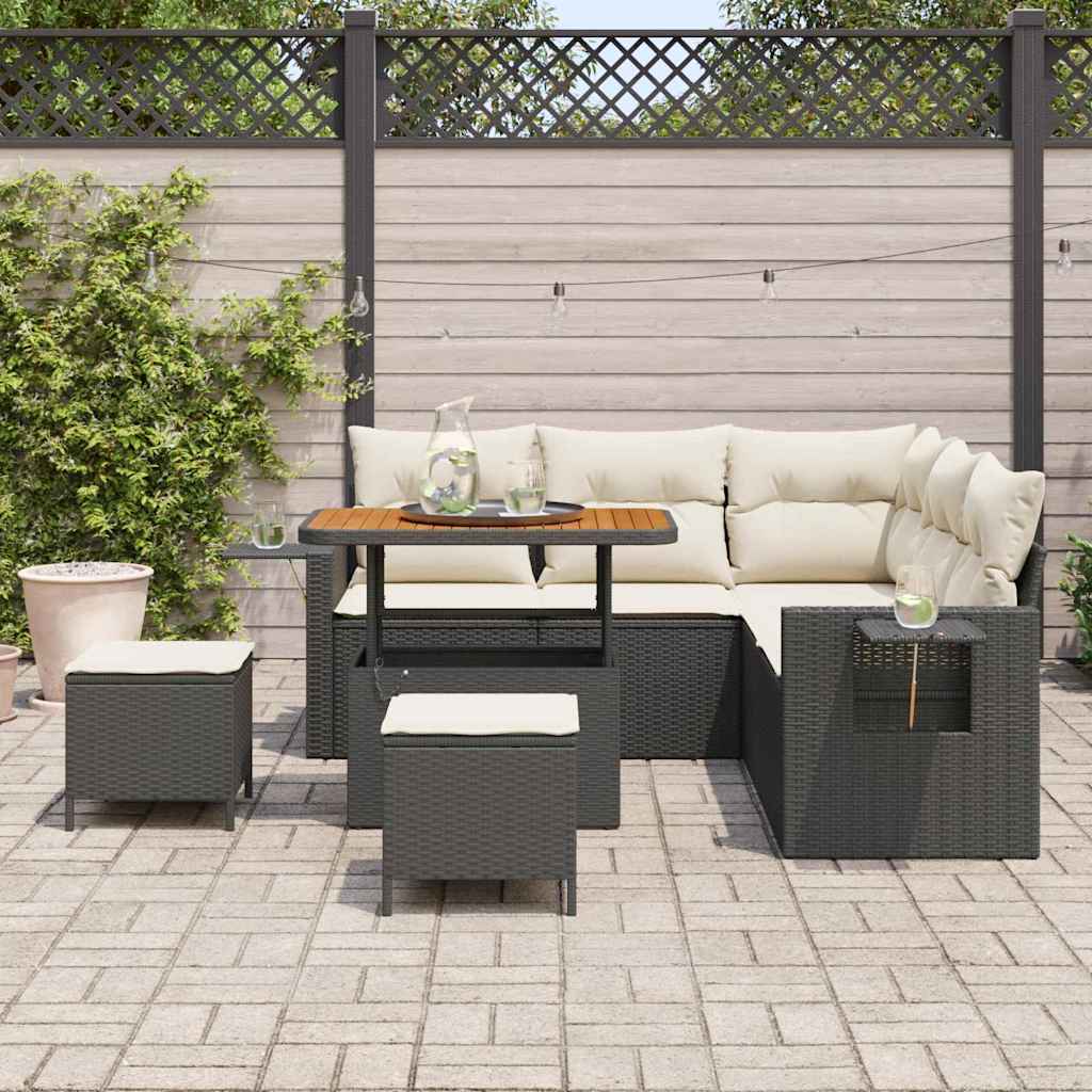 Havesofa Sæt med pude 9 pcs Sort og Cream polyrattan