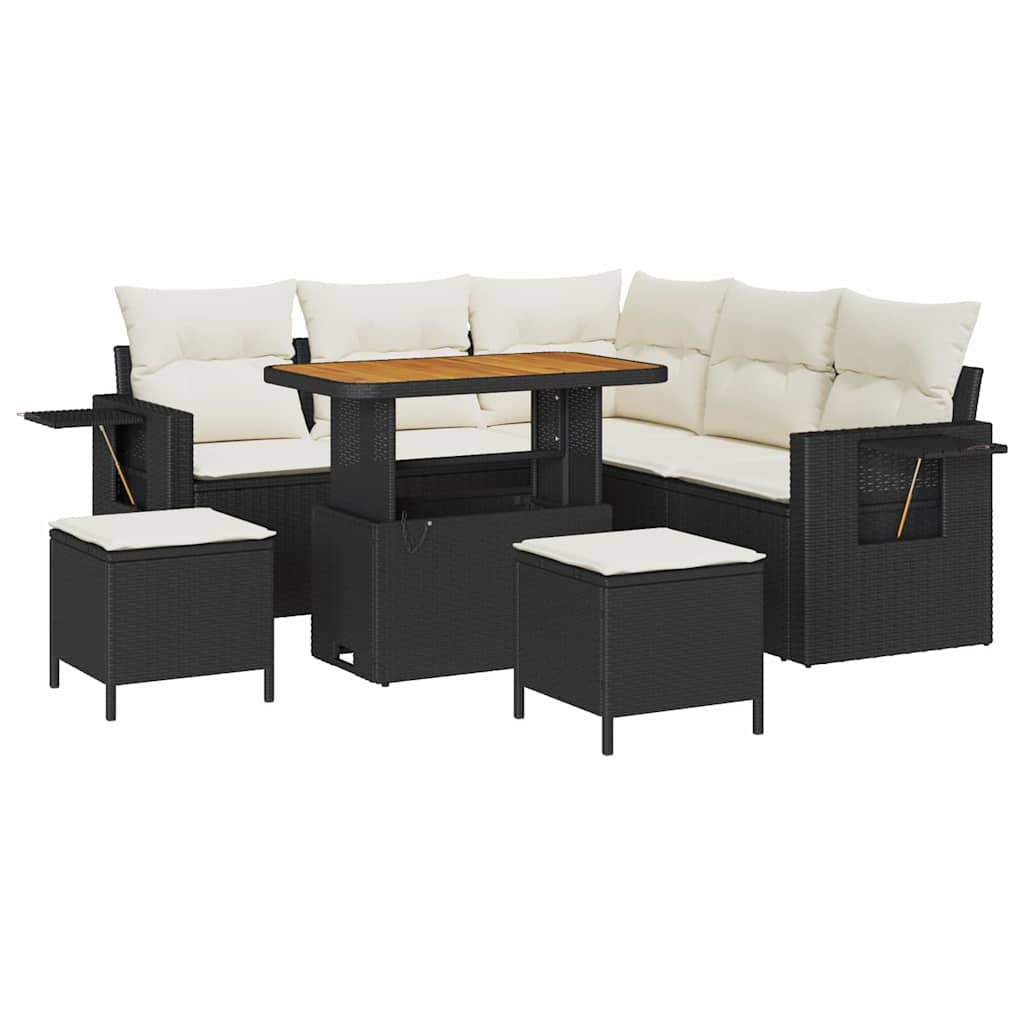 Havesofa Sæt med pude 9 pcs Sort og Cream polyrattan