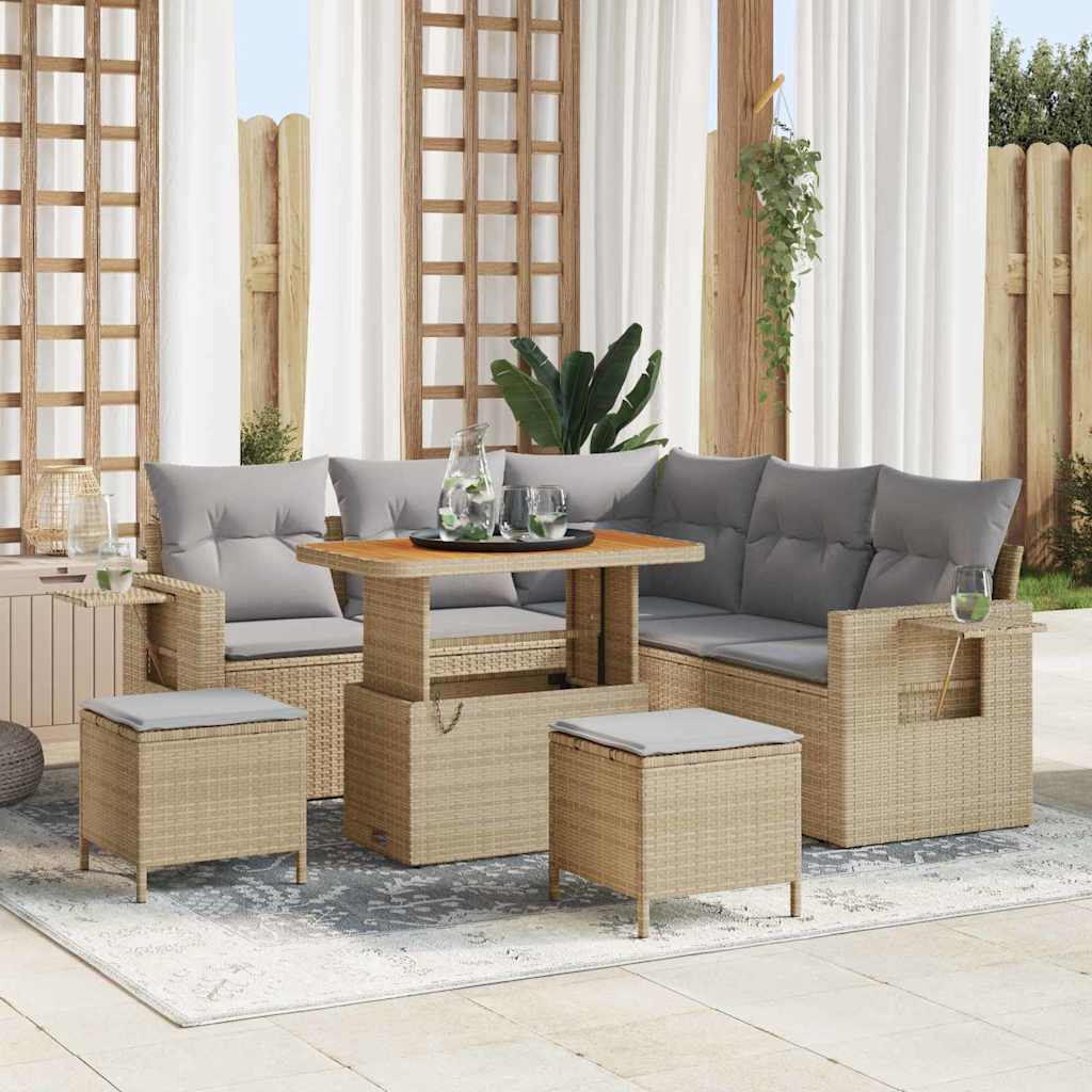 Havesofa Sæt med pude 9 pcs Beige og lys grå polyrattan