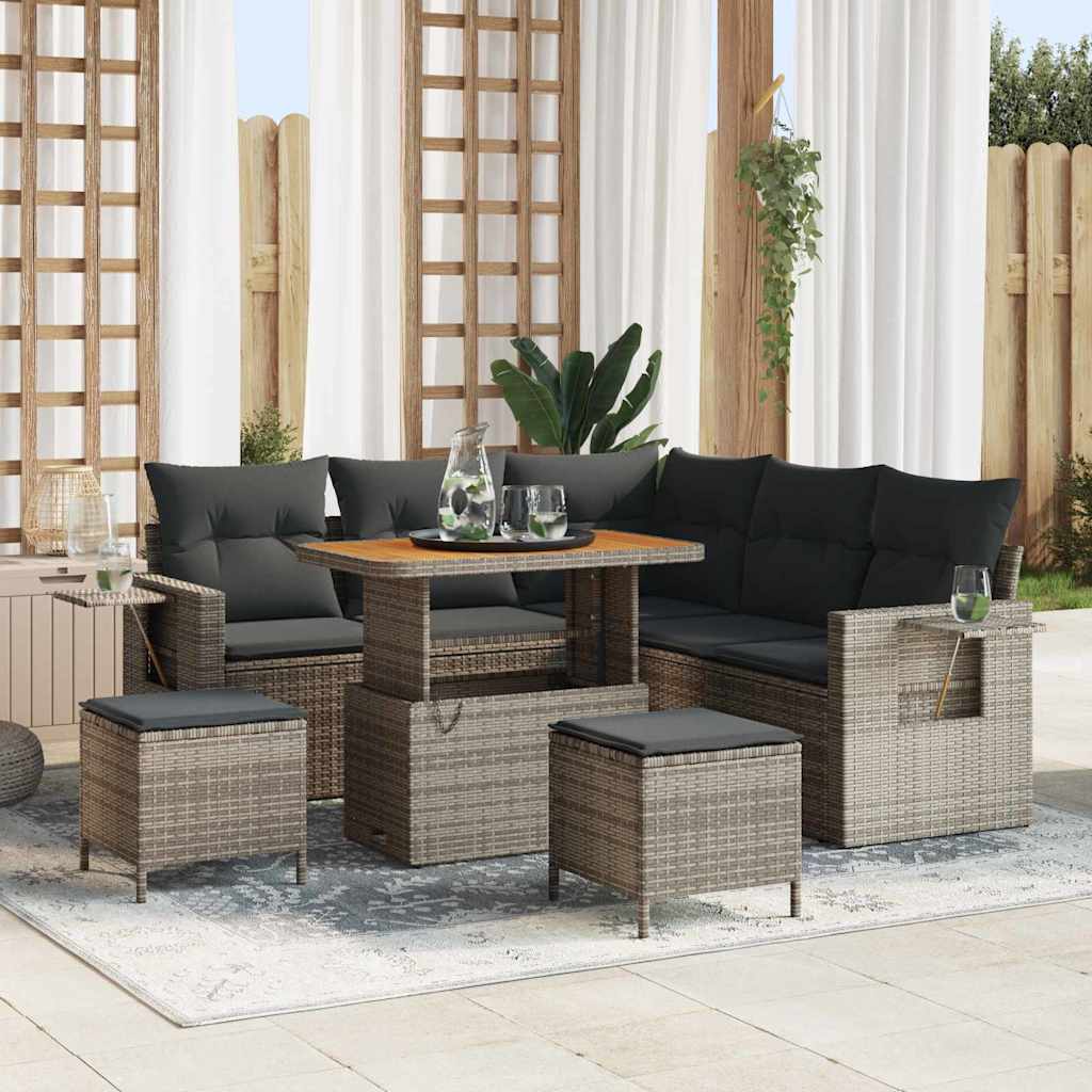 Havesofa Sæt med pude 9 pcs Grå polyrattan