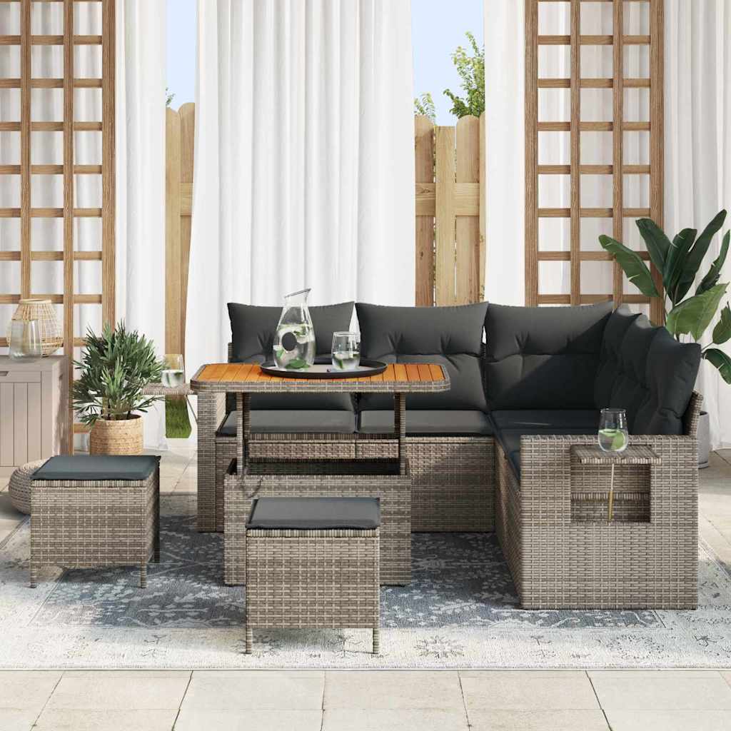 Havesofa Sæt med pude 9 pcs Grå polyrattan