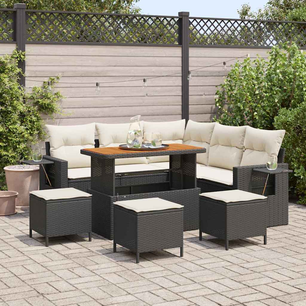 Havesofa Sæt med pude 10 pcs Sort og Cream polyrattan
