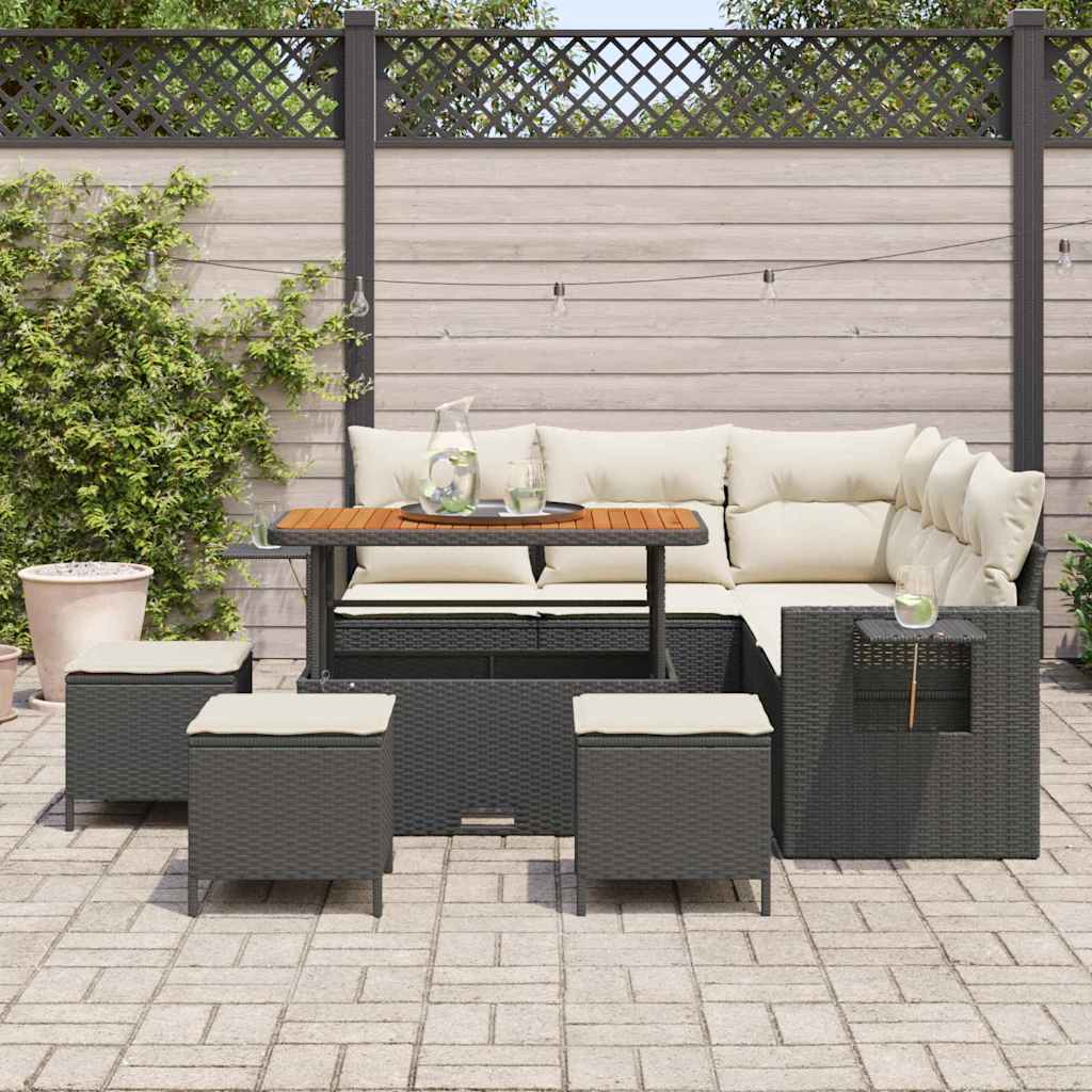 Havesofa Sæt med pude 10 pcs Sort og Cream polyrattan